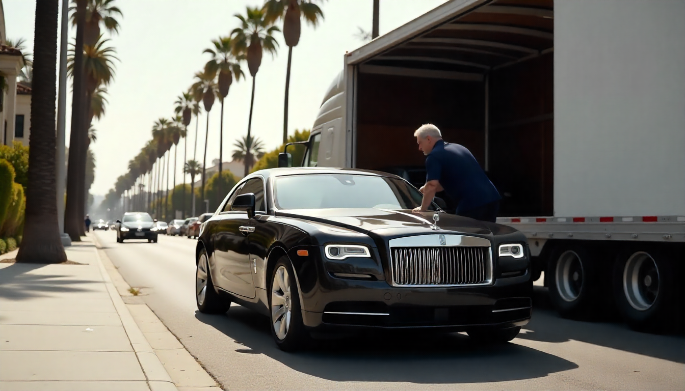 Luxury car in an enclosed trailer