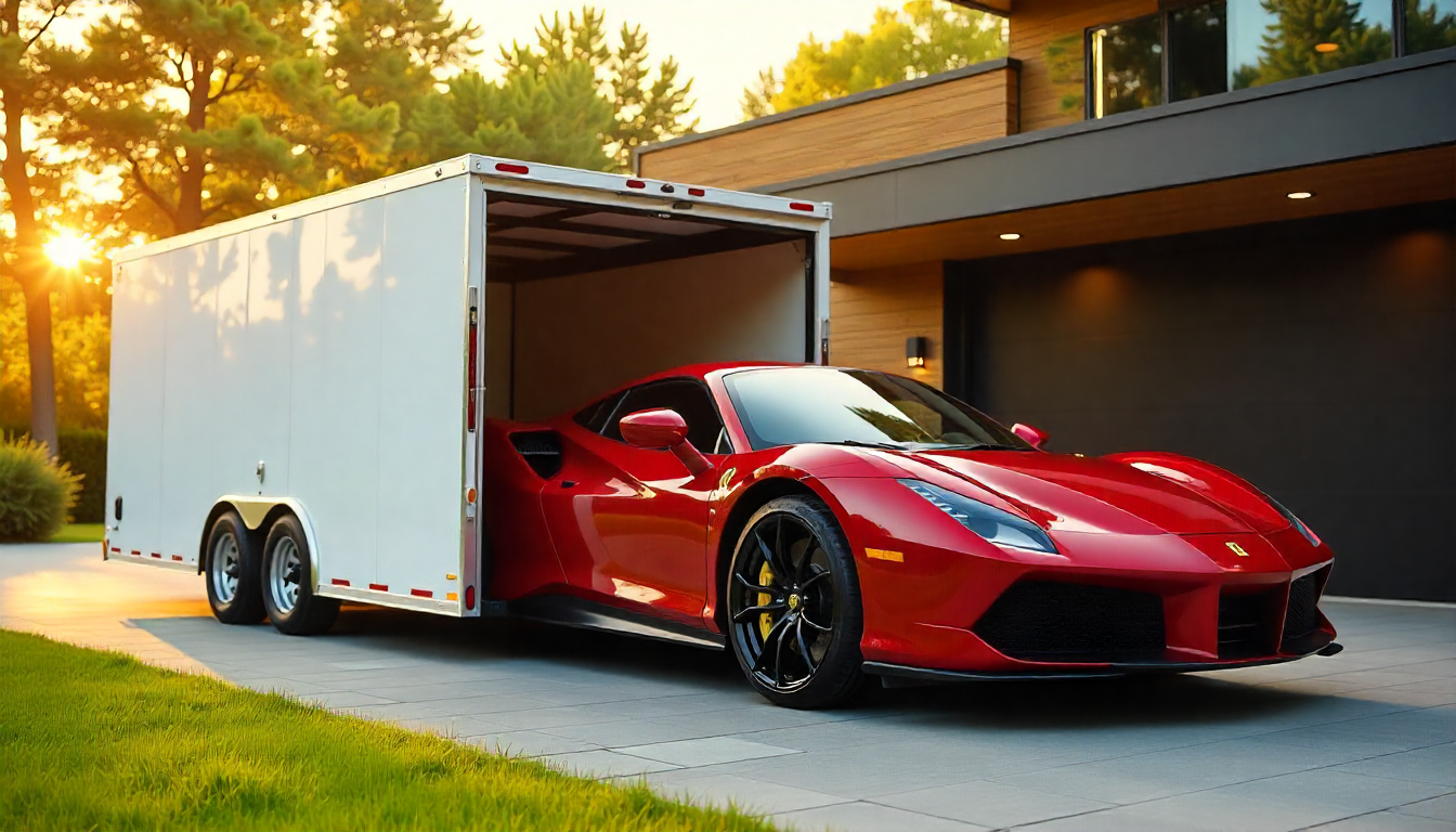 Luxury car being delivered